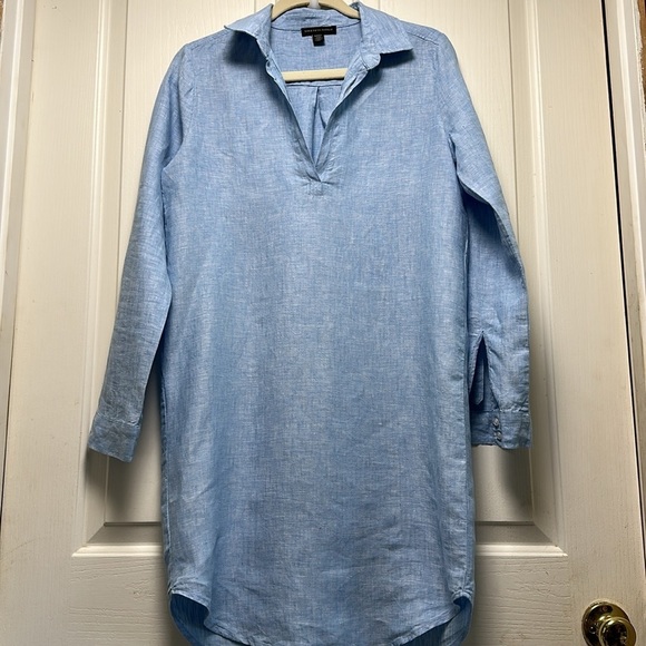 SAKS FIFTH AVENUE 💯 Linen Blue Shirt Dress Sz XSmall - Picture 1 of 9